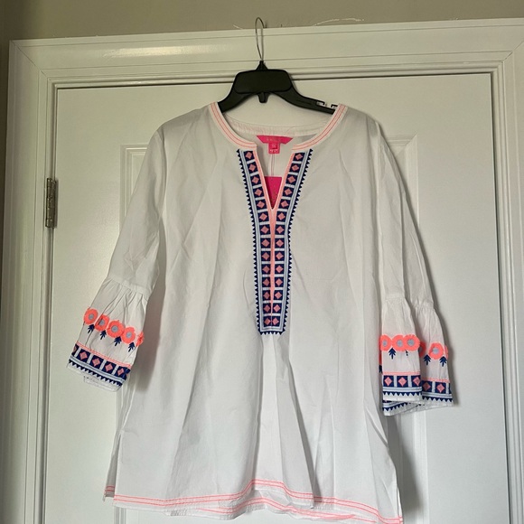 NWT Lilly Pulitzer Rissa Tunic Top White Embroidery Bohemian 100% Cotton Sz XL - Picture 3 of 15